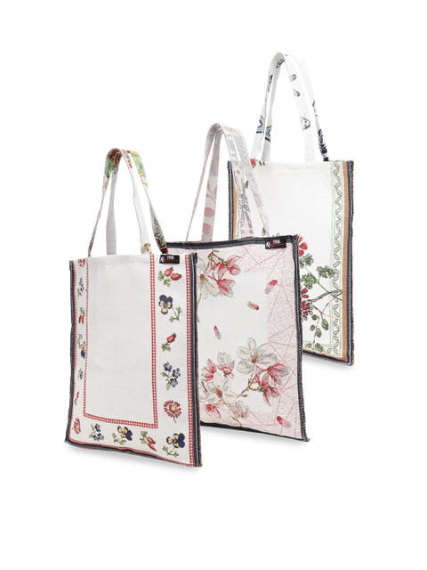 

KLOTTHE Pack Of 3 Assorted White Jacquard Shopper Tote Bags