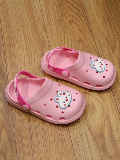 

FEETWELL SHOES Kids Pink & White Embellished Croslite Clogs