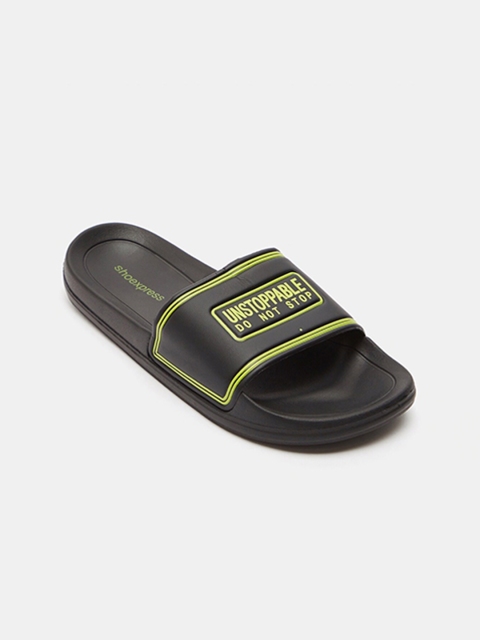 

shoexpress Men Black & Green Printed Rubber Sliders