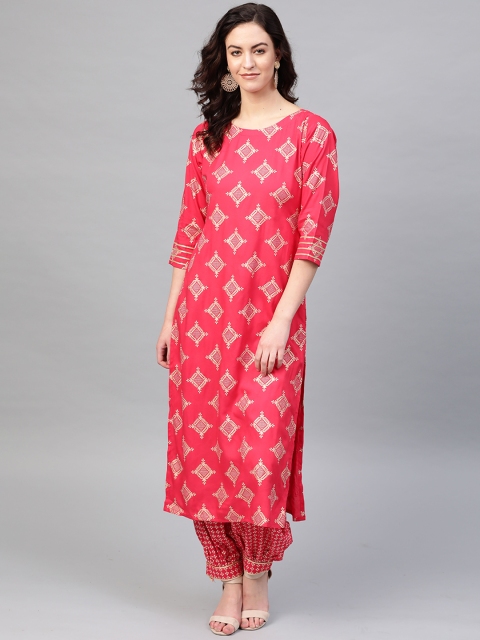 

Indo Era Women Pink Ethnic Motifs Printed Kurta with Patiala