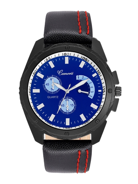 

Camerii Men Blue Brass Dial & Black Leather Bracelet Style Straps Analogue Watch WM241_B