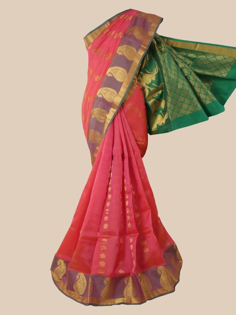 

Pothys Pink & Green Ethnic Motifs Zari Pure Silk Saree