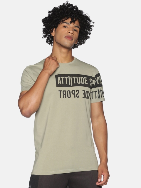 

ATTIITUDE Men Olive Typography Printed Slim Fit T-shirt