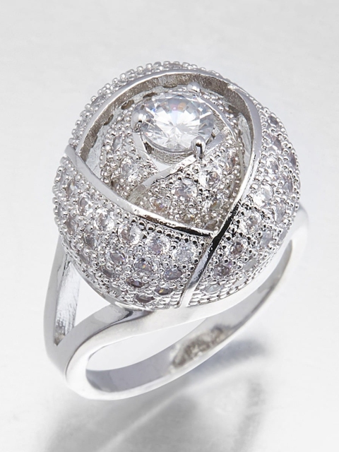 

shaze Silver-Plated Cubic-Zirconia-Studded Finger Ring