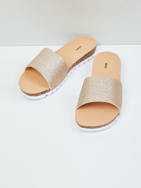 

max Women Gold Open Toe Flats