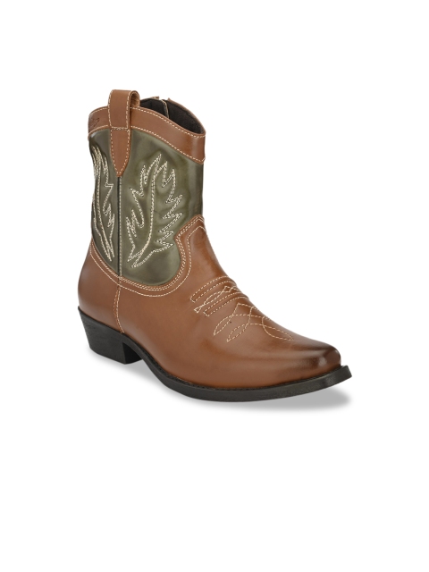 

Delize Men Tan Olive Cowboy Flat Boots