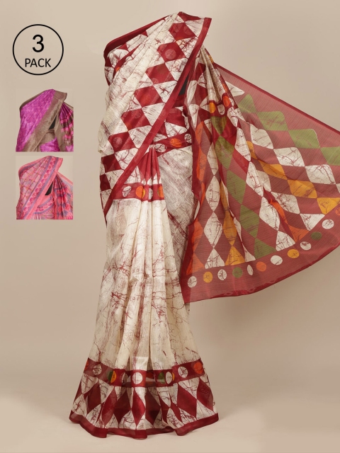 

Pothys Pack of 3 Ethnic Motifs Jute Silk Saree, Cream