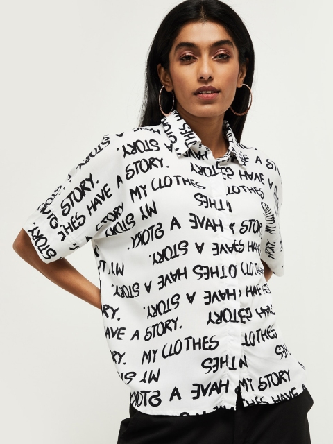 

max Women Cream Printed Casual Shirt