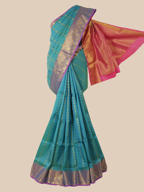 

Pothys Blue Solid Zari Pure Silk Saree
