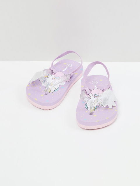 

max Girls Purple & Silver-Toned Embellished Thong Flip-Flops