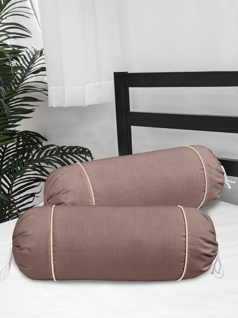 

Clasiko Brown Set Of 2 Solid Cotton 300 TC Bolster Covers