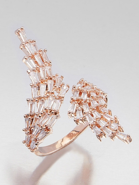 

shaze Rose Gold-Plated & White CZ Studded Ring