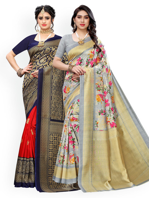 

KALINI Grey & Navy Blue Pack of 2 Ethnic Motifs Art Silk Sarees