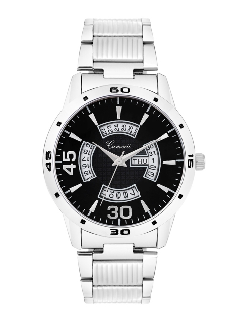 

Camerii Men Black Brass Dial & Silver Toned Bracelet Style Straps Analogue Watch WM282_B