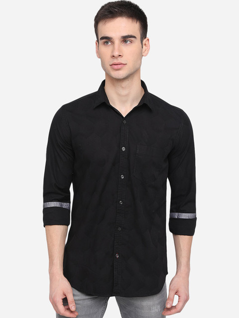 

JADE BLUE Men Black Slim Fit Solid Casual Shirt