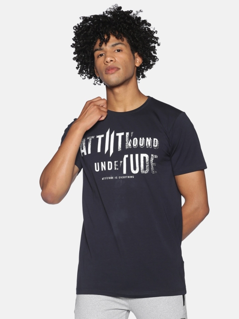 

ATTIITUDE Men Navy Blue Typography Printed Slim Fit T-shirt