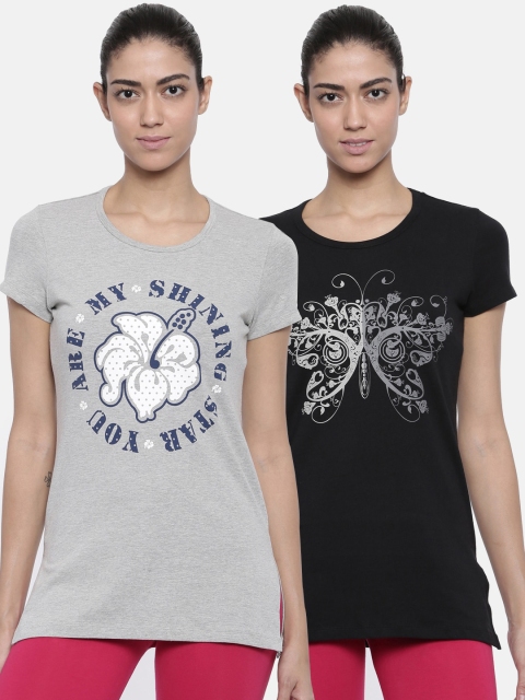 

Bitz Women Pack Of 2 Printed Cotton Relaxed-Fit Lounge T-Shirts, Black