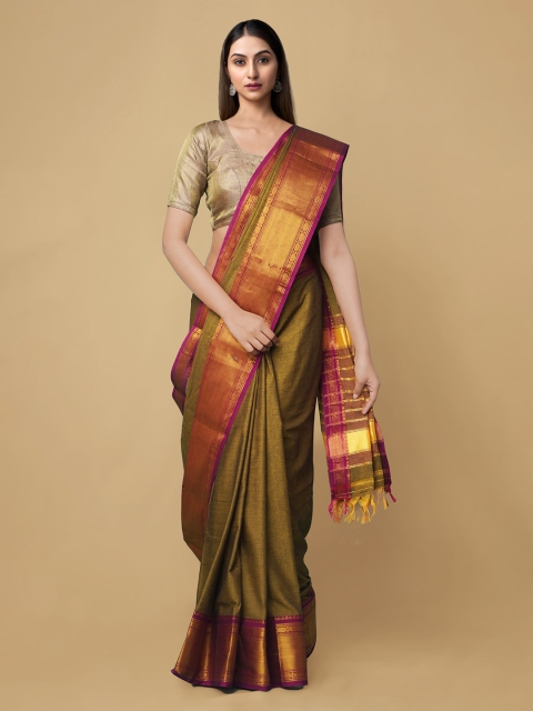 

Unnati Silks Brown Woven Design Zari Pure Cotton Narayan Peth Saree