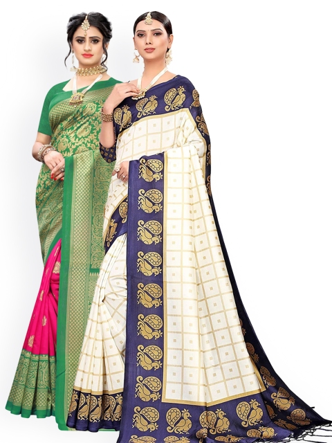 

KALINI Set of 2 Green & Blue Woven Design Art Silk Saree