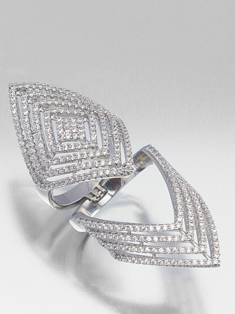 

shaze Silver-Plated White CZ-Studded Fingerring