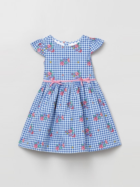 

max Girls Cream & Blue Checked Fit & Flare Dress