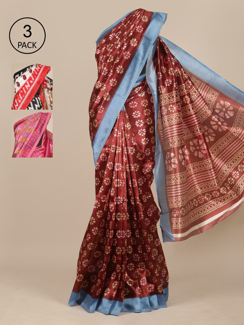 

Pothys Maroon & Pink Pack of 3 Ethnic Motifs Jute Silk Sarees