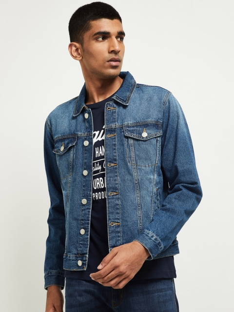 

max Men Blue Washed Denim Jacket