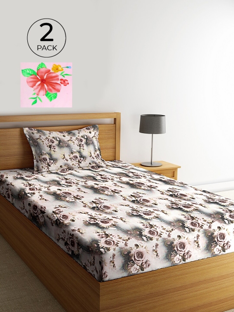 

KLOTTHE Pink & Red Floral 210 TC Cotton 2 Single Bedsheet with 2 Pillow Covers