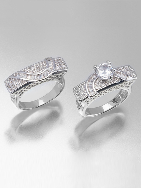 

shaze Women Silver Set of 2 Cubic Zirconia Stackable Ring