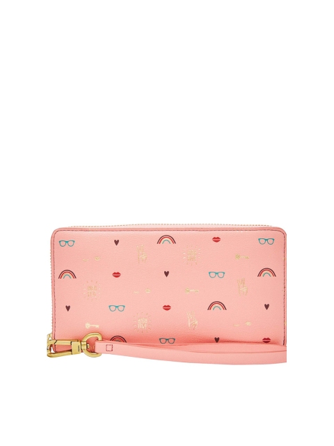 

Fossil Women Pink & Blue Graphic Printed Zip Around Wallet with Wrist Loop