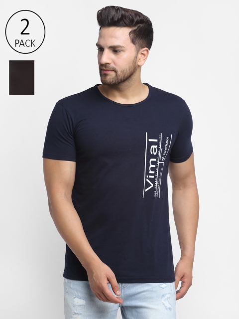 

VIMAL JONNEY Men Navy Blue & Black Typography Printed Set of 2 T-shirt