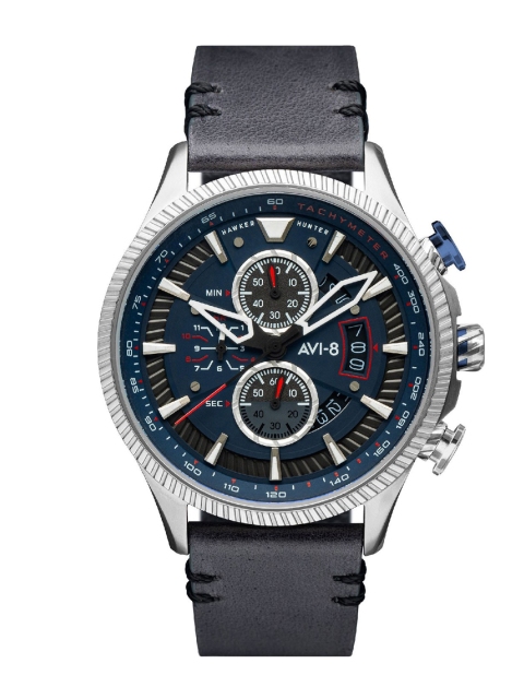 

AVI-8 Men Blue Dial & Black Leather Straps Analogue Watch