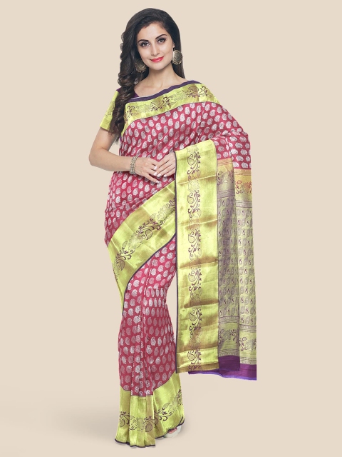 Kalamandir Magenta & Gold-Toned Ethnic Motifs Zari Silk Blend Kanjeevaram Saree