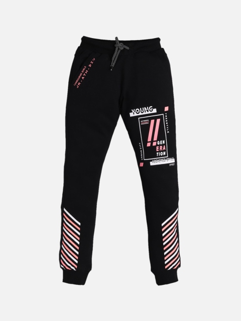 

TAMBOURINE Boys Black & Pink Printed Straight-Fit Pure Cotton Joggers