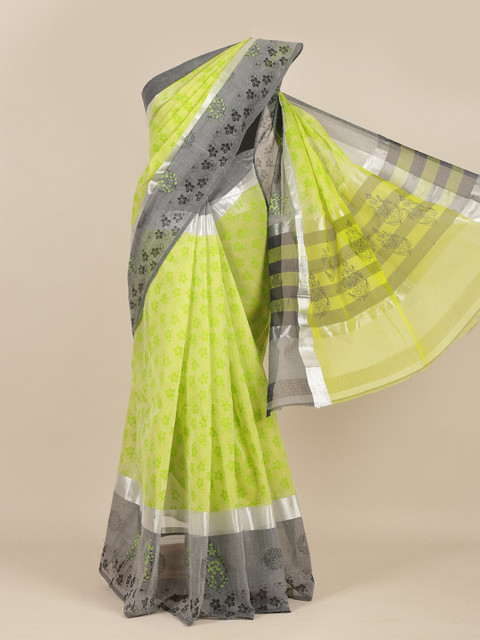 

Pothys Lime Green Floral Printed Pure Cotton Saree