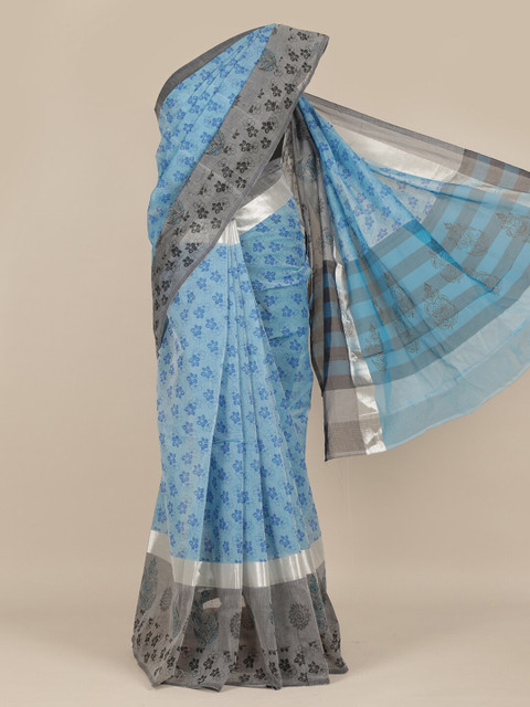 

Pothys Blue & Grey Floral Pure Cotton Saree