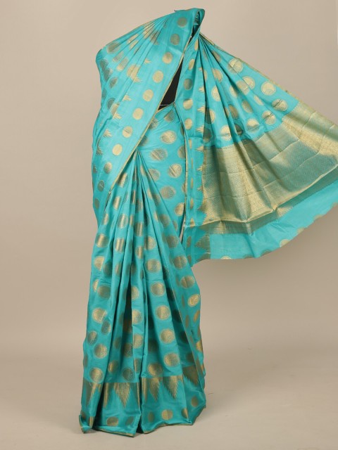 

Pothys Turquoise Blue & Gold-Toned Zari Jute Silk Saree