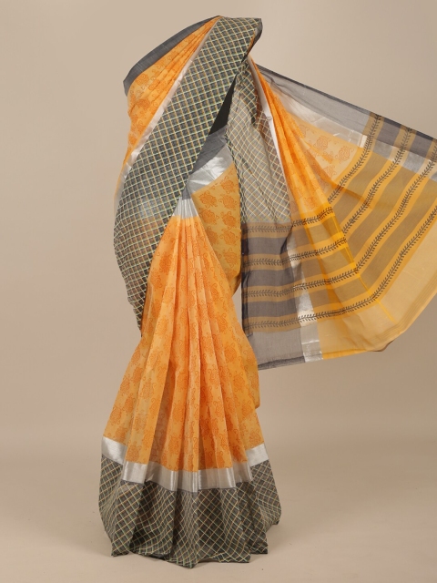 

Pothys Orange & Grey Ethnic Motifs Pure Cotton Saree