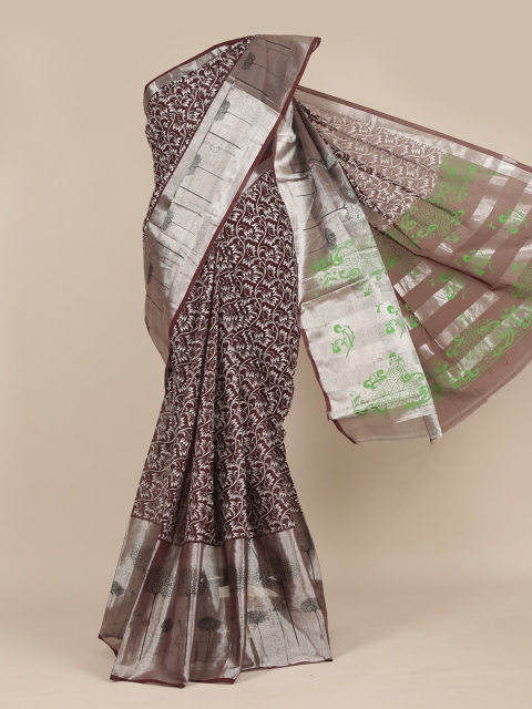 

Pothys Burgundy & Silver-Toned Ethnic Motifs Zari Pure Cotton Saree
