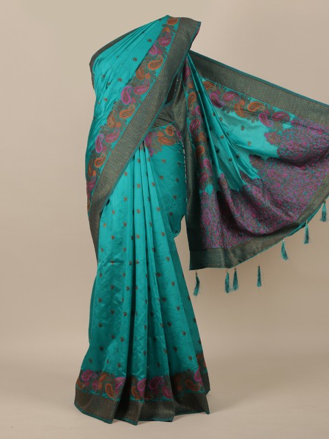 

Pothys Turquoise Blue & Pink Woven Design Zari Jute Silk Saree