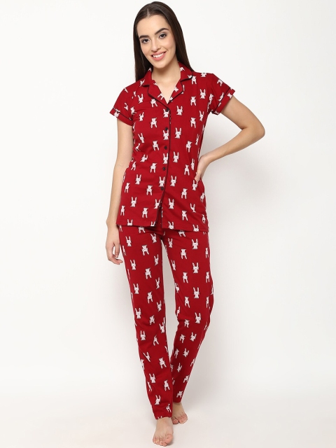 

V2 Value & Variety Women Red & White Printed Night suit