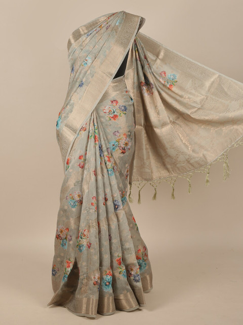 

Pothys Green & Red Floral Zari Jute Silk Saree