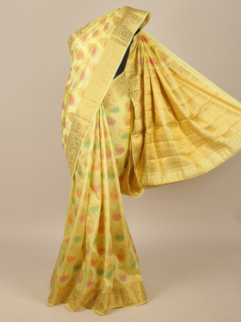 

Pothys Yellow Ethnic Motifs Zari Jute Silk Saree