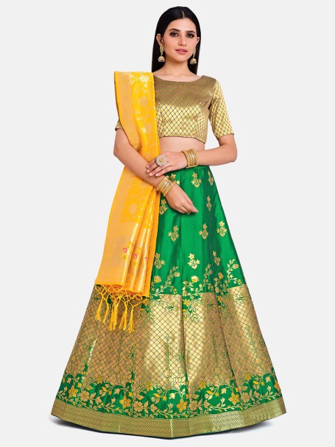 

MIMOSA Women Green & Yellow Semi-Stitched Lehenga & Unstitched Blouse With Dupatta