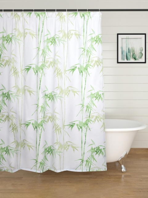 

Home Centre White & Green Printed Shower Curtain