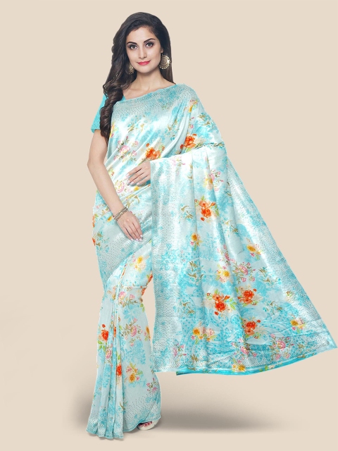 

Kalamandir Turquoise Blue Floral Beads and Stones Silk Blend Saree