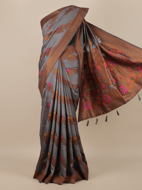 

Pothys Grey & Brown Ethnic Motifs Beads and Stones Jute Silk Saree