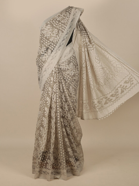 

Pothys Grey & White Ethnic Motifs Jute Silk Saree