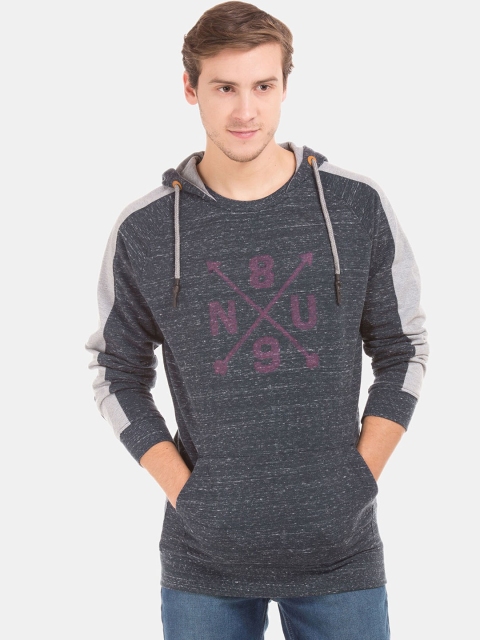 

Newport Men Blue Printed Hooded Cotton Sweatshirt