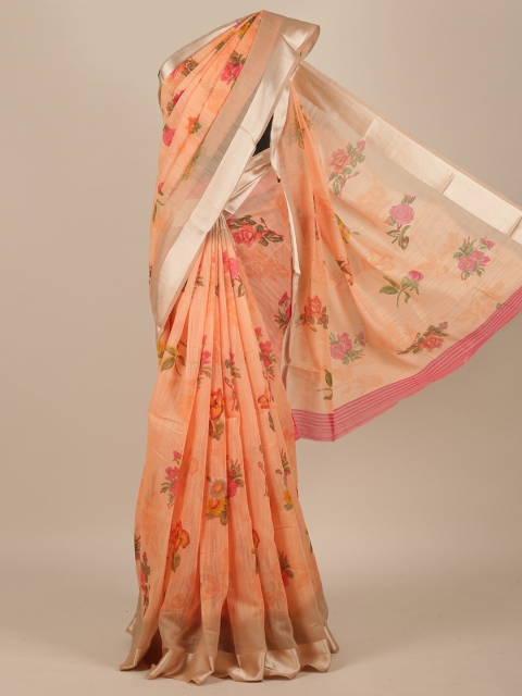 

Pothys Orange & Pink Floral Zari Cotton Blend Saree